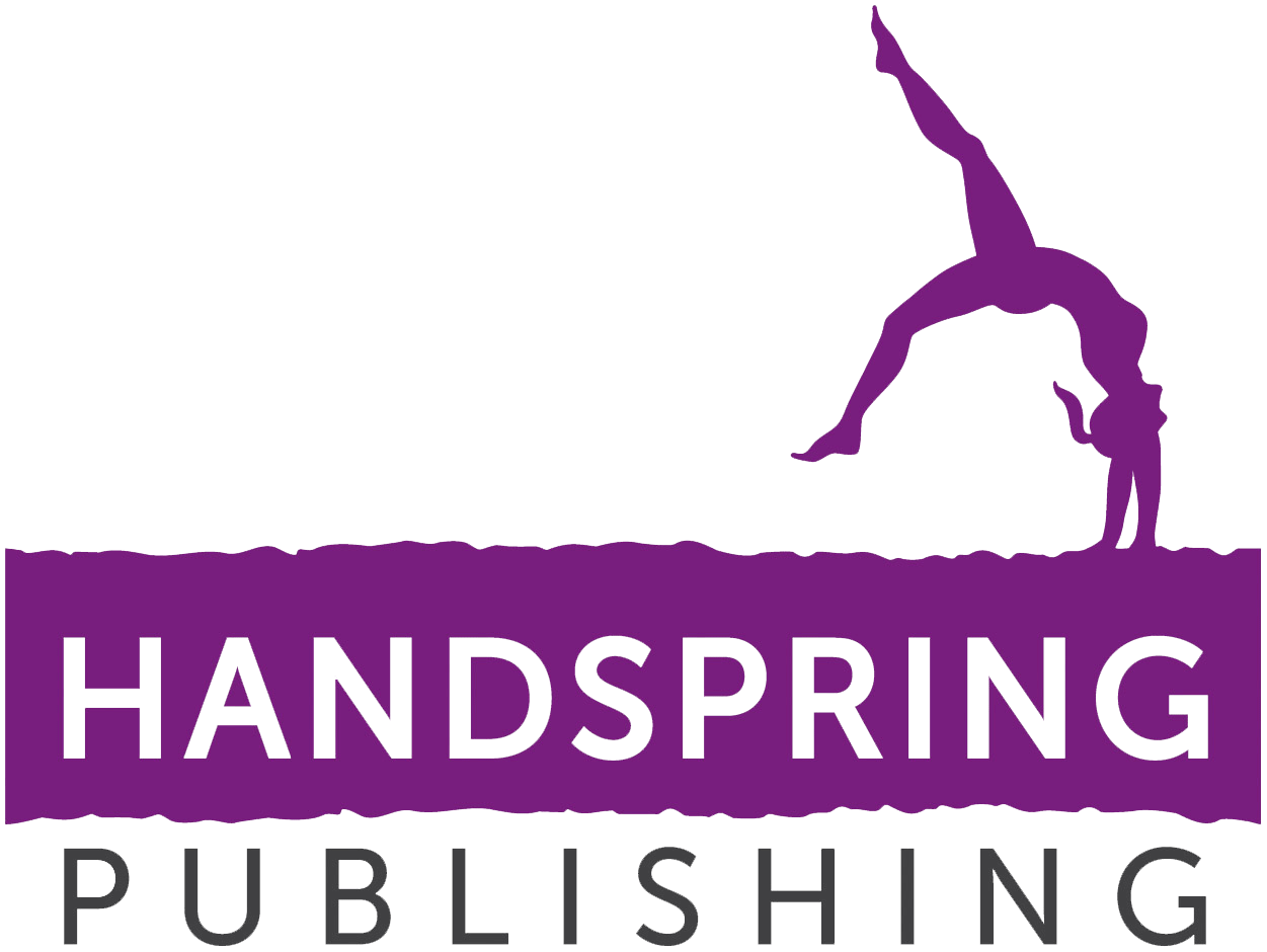 Logo for Handspring Publishing is an illustration of a woman doing a handstand.