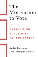 Cover: The Motivation to Vote: Explaining Electoral Participation, by Andre Blais and Jean-Francois Daoust. illustration: a white background with the outlines of blurry orange squares cut off by the left-hand side of the page.